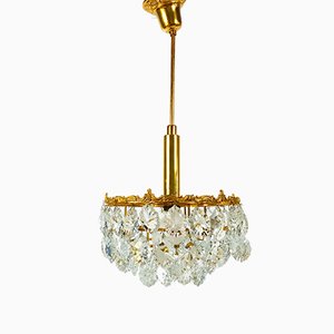 Vintage Gilded Brass and Crystal Chandelier from Palwa, 1960s