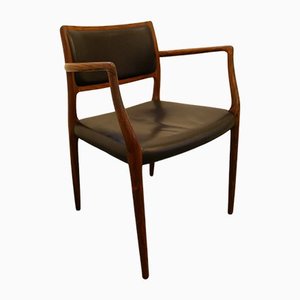 Rosewood & Black Leather Model 65 Side Chair by Niels Otto Møller, 1950s