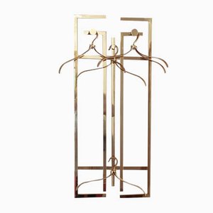 Art Deco Brass Wall Rack with Hangers, Mirror & Console Table Set, Set of 6