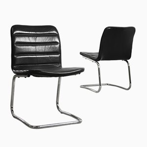 Set of Minimalist Chrome & Black Leather Club Chairs from Pol International, 1960s