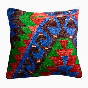 Colorful Wool & Cotton Kilim Pillow Cover by Zencef Contemporary