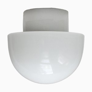 Vintage Industrial White Porcelain & Opaline Glass Wall or Ceiling Lamp, 1950s