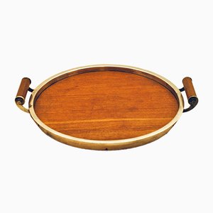 Versilbertes Mid-Century Tablett aus Teak von GAB