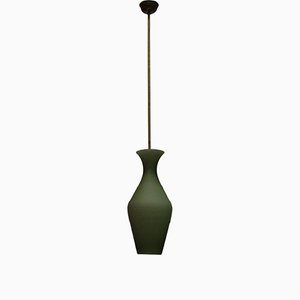 Green Glass & Brass Ceiling Lamp from Stilnovo, 1950s