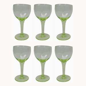 Antique French Uranium Glasses Set, Set of 6