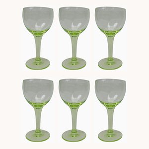 Set di bicchieri antico in vetro all'uranio, Francia, set di 6