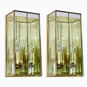 French Brass & Faceted Glass Sconces, 1980s, Set of 2