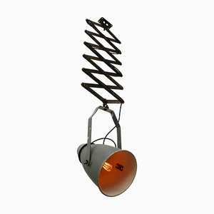 Graue industrielle Vintage Scherenlampe aus Aluminium & Eisen, 1950er