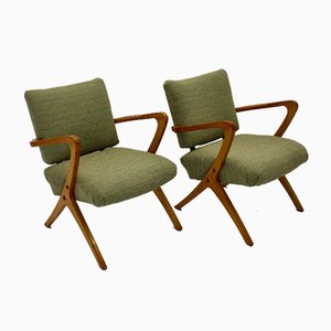 Fauteuils Modèle F3 en Hêtre et Tissu Vert, Autriche, 1950s, Set de 2