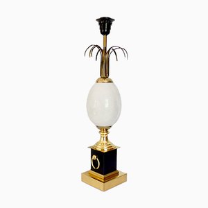 Hollywood Regency White Marble Egg Table Lamp, 1970s