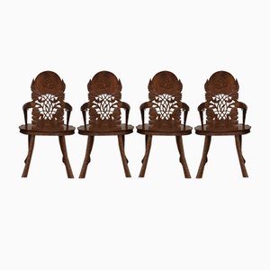 Vintage Anglo-Indian Carved Walnut Armchairs, 1920s, Set of 4