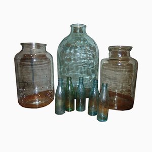 Frascos industriales vintage de vidrio, años 20. Juego de 8