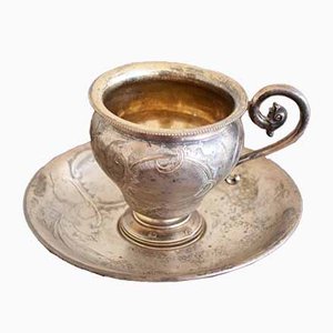 Set avec Tasse et Soucoupe Antique en Argent