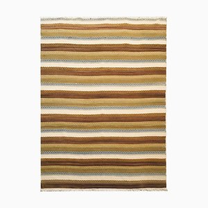 Tappeto Kilim in cotone e lana ocra, beige e blu, anni '70