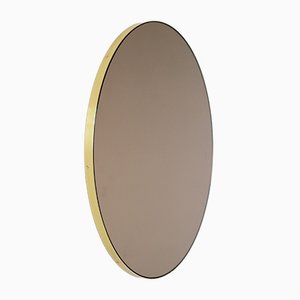 Extra Large Bronze Tinted Orbis Round Mirror with Brass Frame by Alguacil & Perkoff