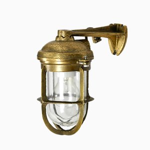 Vintage Schiffswandlampe aus Messing & Glas, 1950er