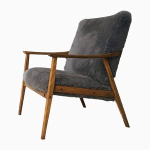 Grauer Vintage Sessel aus Schaffell