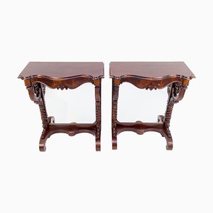 Antique Walnut Wall Console Tables, Set of 2