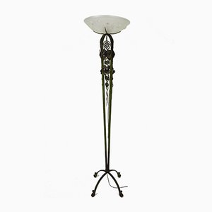 Lámpara de pie francesa Art Déco de hierro forjado, años 30