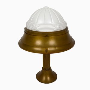 Art Deco Brass and Molded Glass Table Lamp, 1930s