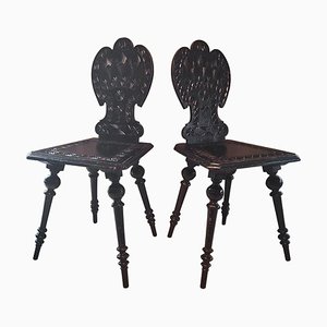 Chaises d'Appoint Antiques en Bois Sculpté, Set de 2