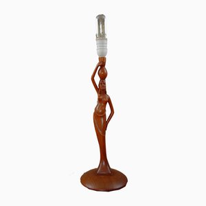 Mid-Century Carved Teak Table Lamp