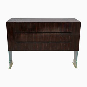 Commode Mid-Century en Verre Artisanal et Macassar, 1970s