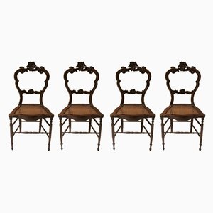 Louis Philippe Style Walnut and Vienna Straw Dining Chairs, 1940s, Set of 4