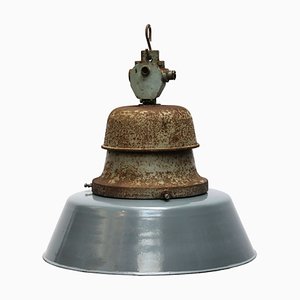 Lampe à Suspension de Gare Vintage en Émail et Fonte, 1950s