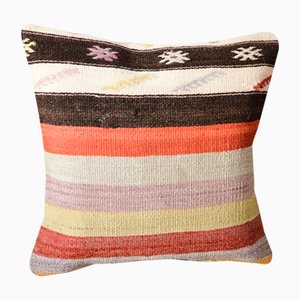 Multicolored Wool Striped Kilim Pillow Cover by Zencef Contemporary