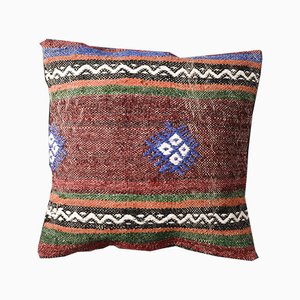 Funda de cojín Kilim bohemio marrón y azul de Zencef Contemporary