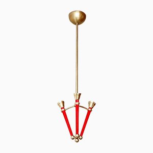 Mid-Century French Steel and Gilded Brass Pendant Lamp, 1950s