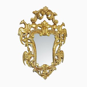 Miroir Ancien Sculpté en Bois, Feuille Dorée et Polychrome, Espagne