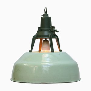 Vintage Industrial Green Enamel Pendant Lamp, 1950s