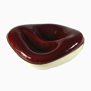 French Ceramic and Leather Ashtray Pipe Res by Gorges Jouve for Longchamp, 1950s