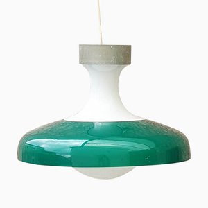 Lámpara de techo Mid-Century grande de plástico y vidrio lechoso, 1968
