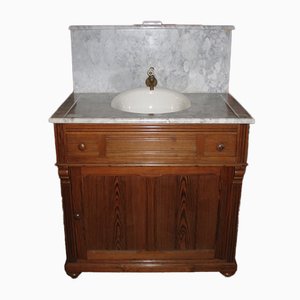 Meuble Vintage en Bois et Marbre avec Lavabo