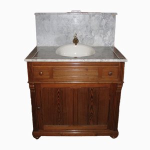 Mobiletto da toeletta vintage in legno e marmo con lavabo