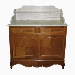 Meuble de Salle de Bain Vintage en Placage de Noyer et Marbre