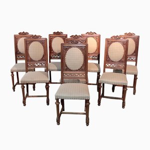 Antike Esszimmerstühle aus Nussholz im Renaissance Stil, 8 . Set