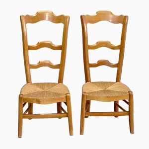 Niedrige antike Stühle aus Kirschholz, 2er Set