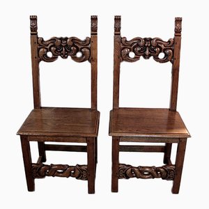 Set of Antique Oak Lorraine Dining Chairs