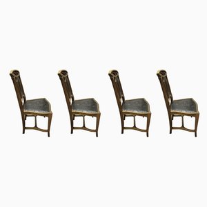 Antike Esszimmerstühle aus Nussholz im Jugendstil, 4er Set
