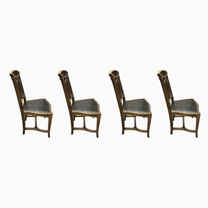 Antique Art Nouveau Walnut Dining Chairs, Set of 4