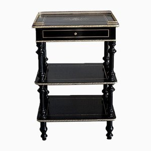 Antique Napoleon III Blackened Wood and Brass Serving Table