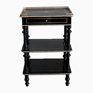 Tavolino Napoleone III antico in legno brunito e ottone