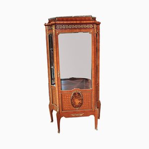 Vitrine Antique en Marqueterie de Palissandre et Marbre Gris