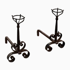 Antique Wrought Iron Andirons, Set of 2