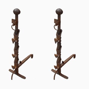 Antique Wrought Iron Andirons, Set of 2