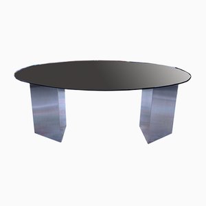 Mid-Century Smoked Glass and Steel Table